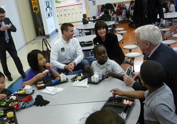 Congresswoman Betty McCollum, a long-time supporter of Farm to School, joins Under Secretary Concannon and St. Paul students. The Congresswoman co-hosted the visit with St. Paul Schools Nutrition Director Jean Ronnei. 