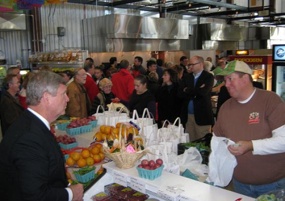 Secretary Vilsack visits the NewBo Market in Cedar Rapids, Iowa.  The market is in a neighborhood devastated by floods in 2008.
