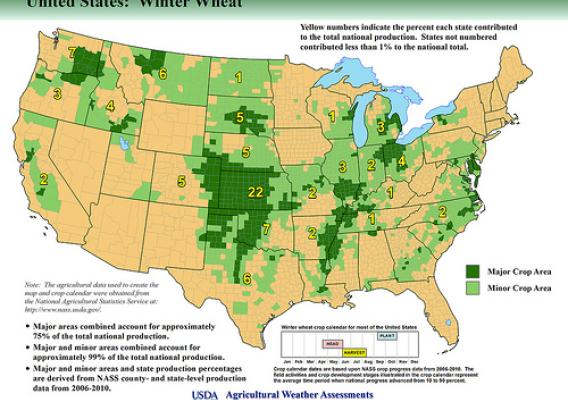 One of 40 new maps showing major crop-producing areas in the United States and other nations