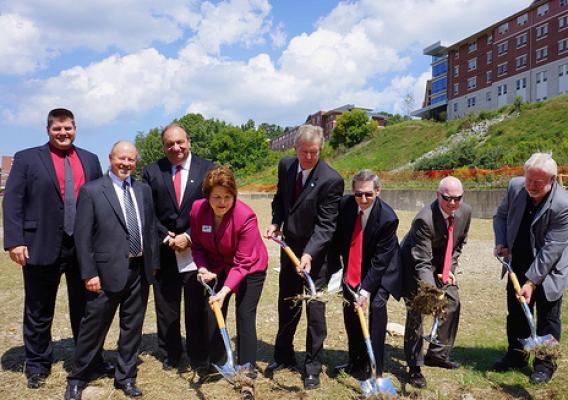 Acting USDA Rural Development Deputy Undersecretary Judith Canales (4th from left) and Rural Development State Director Thomas Williams (5th from left) broke ground recently with Mansfield University officials for Phase II of new student housing. Rural Development provided $35 million in Community Facilities loans toward the project which is slated for completion in fall 2013.