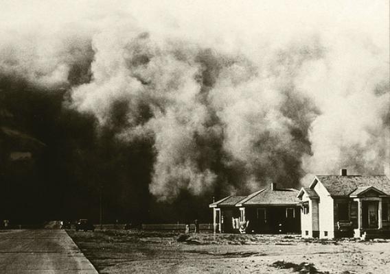  A huge dust storm moves across the land during the Dust Bowl of the 1930s.