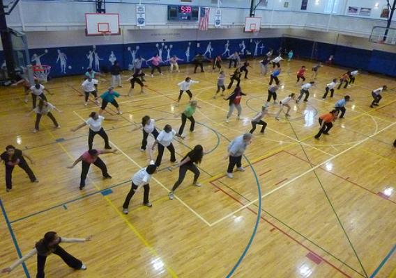 Promoting fun physical activity, First Baptist Church in Sanford hosts an exercise class open to the entire community.