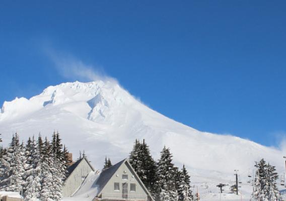 Wind rearranges the early season snowpack on Mount Hood, Oregon. NRCS photo by Spencer Miller.