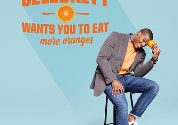 This carefully chosen celebrity wants you to eat more oranges. Cam Newton, quarterback for the Carolina Panthers.