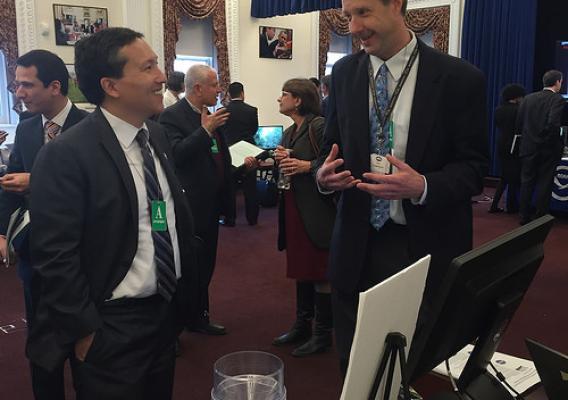 Eric Luebehusen explaining the US Drought Monitor to White House Water Summit attendee