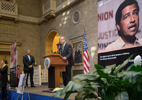 Agriculture Secretary Tom Vilsack speaking at A Celebration of the Life and Legacy Of Cesar Chavez at the U.S. Department of Agriculture in Washington, DC