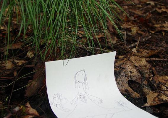 A drawing placed at a hometown memorial by a child survivor of 9/11