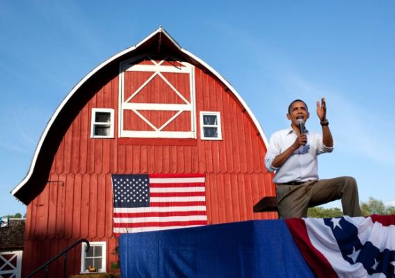 President Barack Obama holds a town hall meeting at the Seed Savers Exchange in Decorah, Iowa, on the first day of a three-day bus tour in the Midwest, Aug. 15, 2011. (Official White House Photo by Pete Souza)