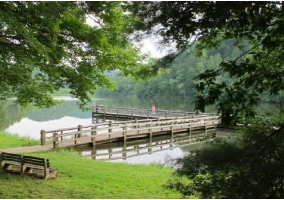 Accessible facilities on majestic Cherokee Lake in Nantahala National Forest include picnic tables and a pavilion, all connected along an accessible route. Photo credit: U.S. Forest Service photo