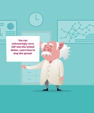 Graphic showing a scientist holding a sign