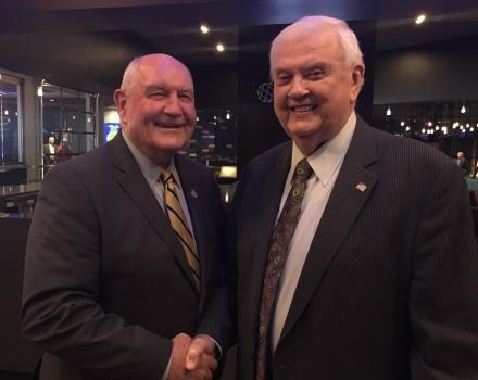 U.S. Secretary of Agriculture Sonny Perdue and legendary farm broadcaster Orion Samuelson at the 2017 FFA National Conference